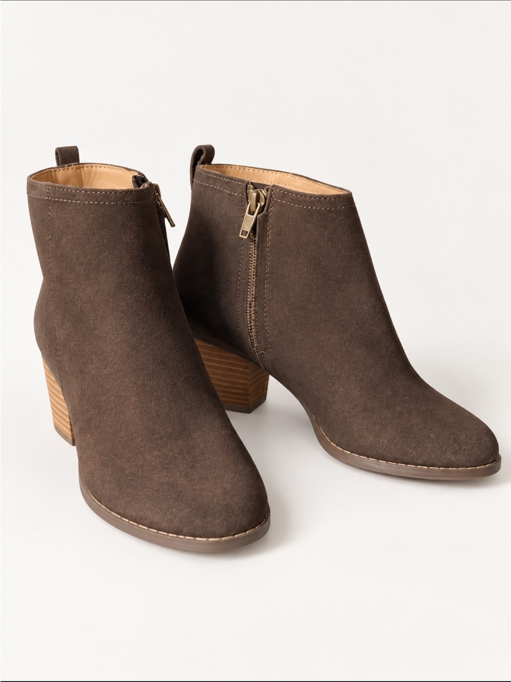 BOHO LandsEnd Women Suede Harris Ankle Boots, Side Zip, 2.5” Stacked Heel